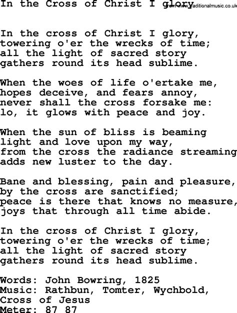 Holy Week Hymns, Song: In The Cross Of Christ I Glory - lyrics, midi music and PDF