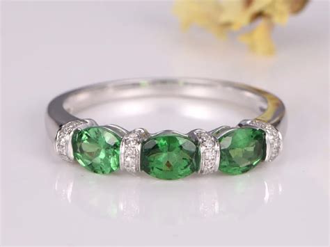 MYRAY Green Garnet Tsavorite Engagement Ring 4x5mm Oval Cut 14K Gold,Diamond Band,Bridal Wedding ...