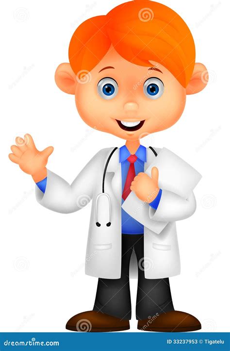 Cute Little Male Doctor Cartoon Waving Hand Stock Vector - Illustration ...