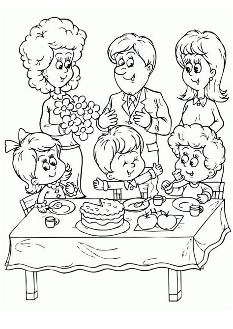 Birthday Party Coloring Page | Family coloring pages, Birthday coloring pages, Happy birthday ...