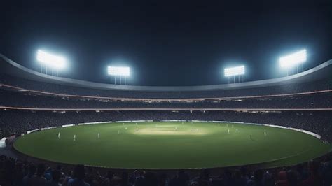 Premium AI Image | Cricket stadium full of fans at night generated by AI