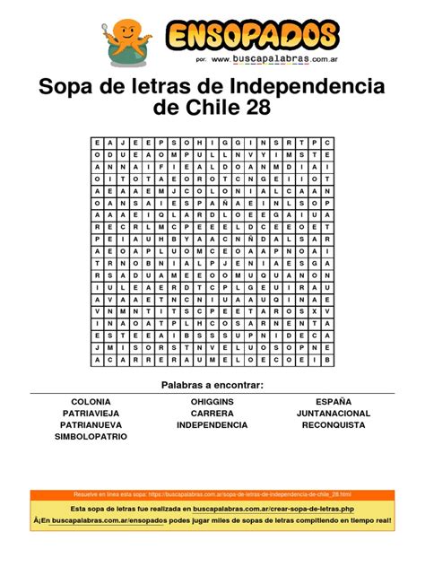 Sopa de Letras de Independencia de Chile 28 | PDF | Ocio