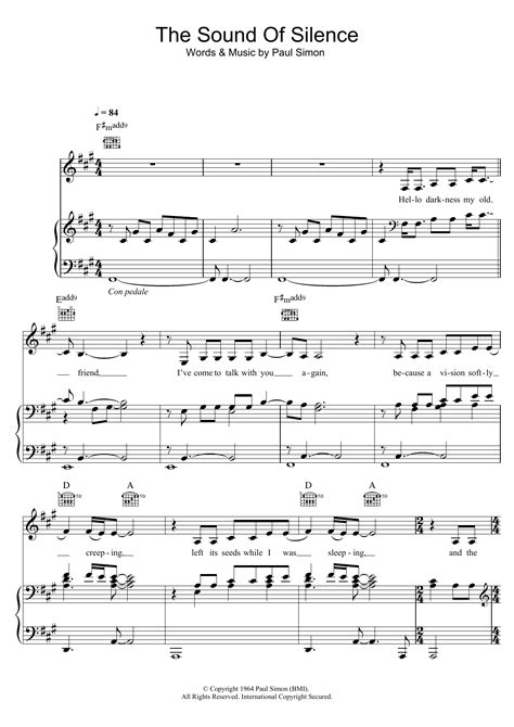 The Sound Of Silence by Disturbed Sheet Music for Piano, Vocal & Guitar Chords (Right-Hand ...