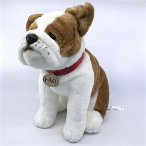 FAO Schwarz Plush Bulldog Dog 30cm 12in ID Button Seam Tag 2015 Cuddly ...