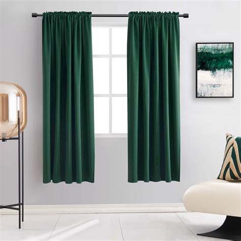 Buy DONREN 63 Inch Length Dark Emerald Green Blackout Window Curtains for Bedroom - Hunter Green ...