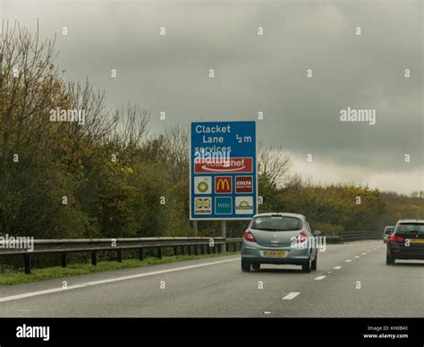 M25 clacket lane services junction Stock Photo - Alamy