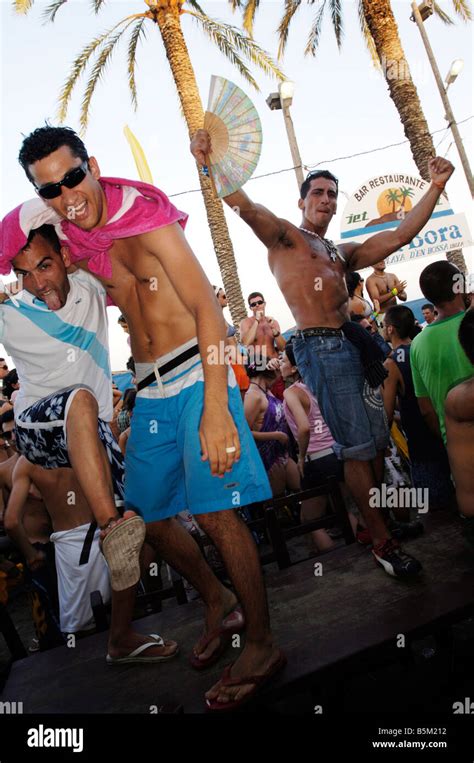 Raving it up at Beach Party Bora Bora Playa D En Bossa Ibizia Stock ...