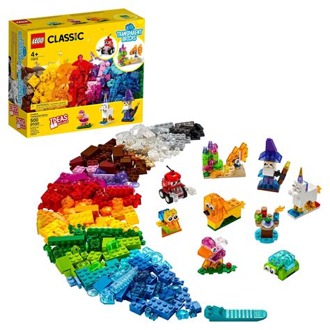 LEGO Classic Creative Transparent Bricks Building Set 11013, Wizard and Animal Toys Including ...