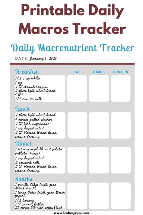 Daily Macros Printable Journal Tracker in 2020 | Macro meals, Food log ...