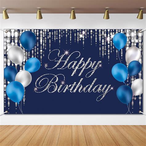 Buy Blue Silver Happy Birthday Decorations Blue Birthday Banner ...