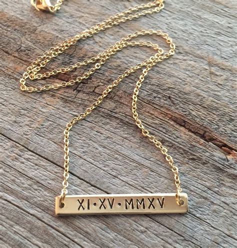 Roman Numeral Necklace / Gold Bar Necklace / Personalized