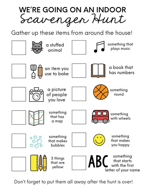 Printable Indoor Scavenger Hunt