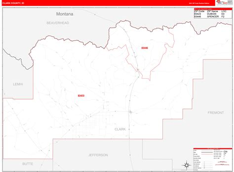 Clark County, ID Zip Code Wall Map Red Line Style by MarketMAPS - MapSales