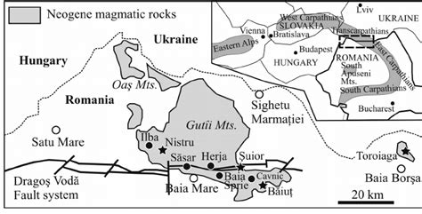 Geological sketch map of the Baia Mare area, showing location of the... | Download Scientific ...