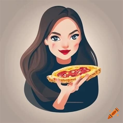 Girl holding a pizza in a business logo on Craiyon