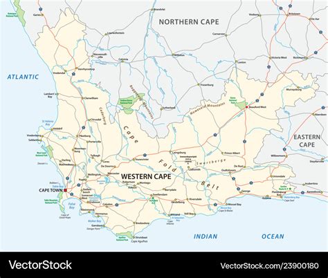 Western cape road and national park map Royalty Free Vector