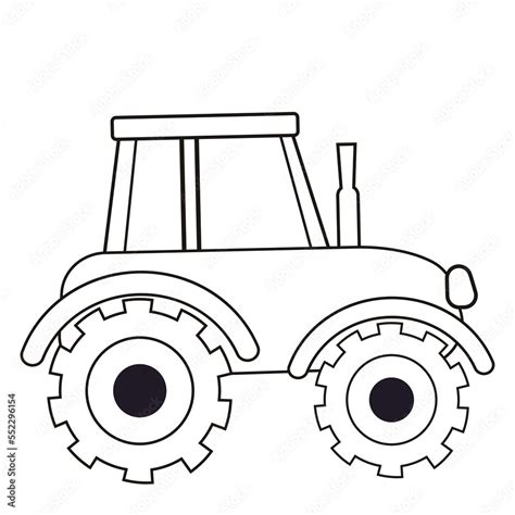 Tractor with wheels, farm transport outline in cartoon style, coloring page for kids isolated on ...