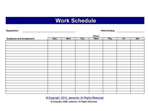 Blank Monthly Employee Schedule Template