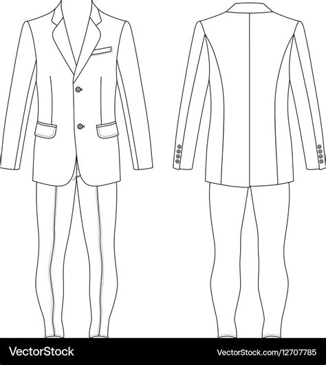 Mans suit jacket skinny jeans outlined template Vector Image