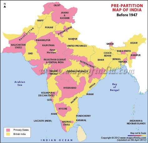 Pre-Partition Map of India, India Pre-Partition Map | Map, India world ...