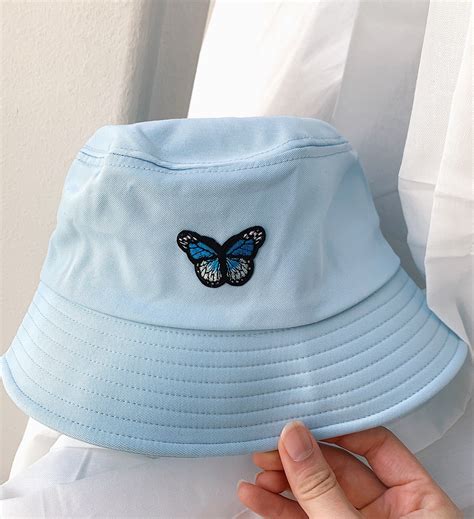 Blue Butterfly Baby Blue Bucket Hat Y2K Aesthetic Fashion | Etsy