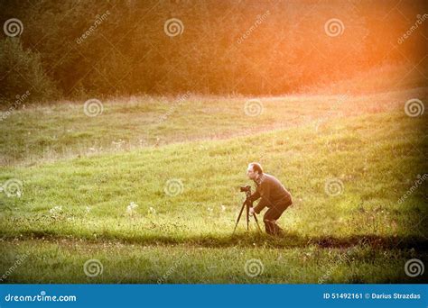 Photographer in nature stock image. Image of field, excited - 51492161