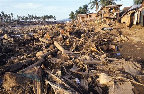 Communities destroyed during flash floods caused by logging and deforestation, Leyte, the ...