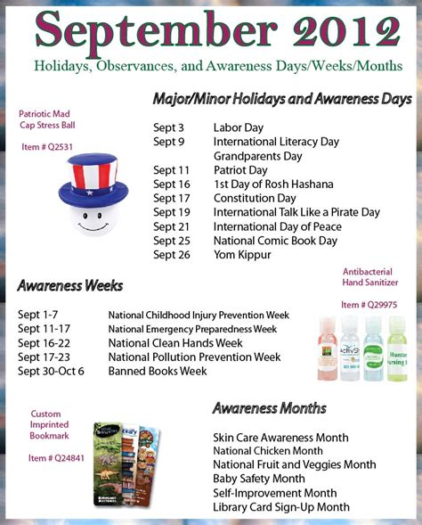 September 2012 Holidays, Observances, and Awareness Dates