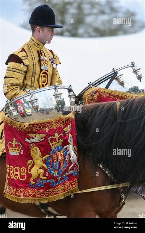 Drum Shire Horse Apollo at the Royal Windsor Horse Show 2023, performing with the Household ...