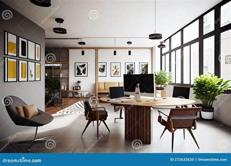 Modern, Open-plan Office with Sleek Furniture and Minimalist Decor Stock Illustration ...