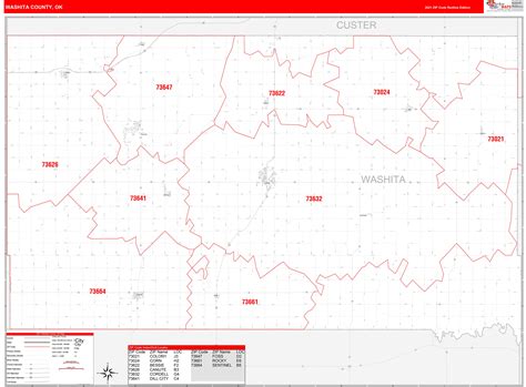 Washita County, OK Zip Code Wall Map Red Line Style by MarketMAPS - MapSales