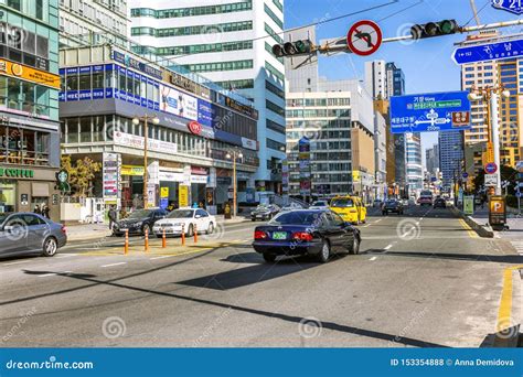 Busan, South Korea, 01/01/2018: Traffic on the City Streets. Highway Along the Main Beach ...