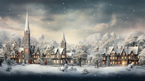 Premium AI Image | Christmas card village houses in winter snow landscape snowflakes falling ...