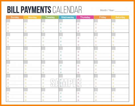 Free Printable Bill Payment Schedule | Free Printable A to Z