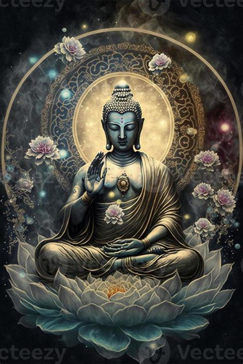 painting of a buddha sitting on a lotus flower 22939704 Stock Photo at Vecteezy