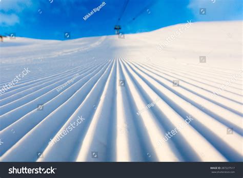 Newly Groomed Snow On Ski Slope At Ski Resort On A Sunny Winter Day. Stock Photo 287227517 ...