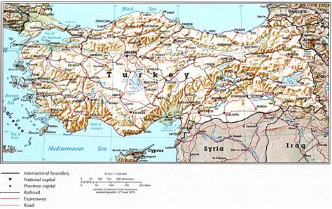 Mapa físico de Turquía