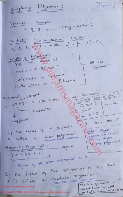 Polynomials - Maths Notes - Class-10 - CBSE - Mathematics - Chapter-2 | Param's Magazine