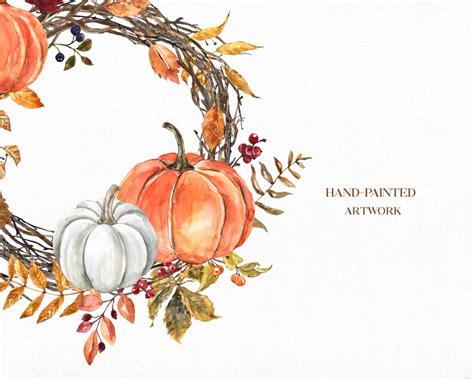 Fall Pumpkin Wreath Clipart PNG Watercolor Thanksgiving Autumn | Etsy