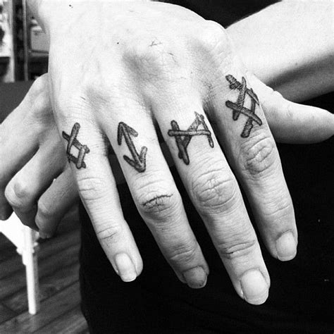 Rune tattoos, inspired by Ovate's rune rings. | Finger tattoos, Knuckle ...