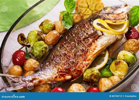 Roasted dorado fish stock photo. Image of herb, healthy - 80740712