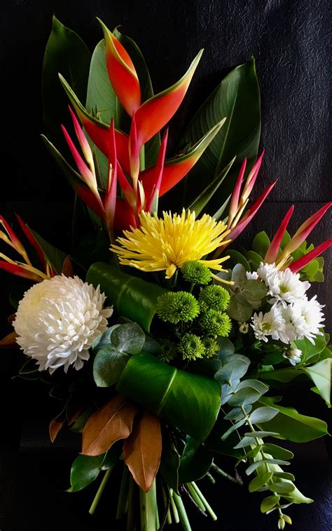 Modern style bouquet with bright colourful flowers. Designed in Kununurra.