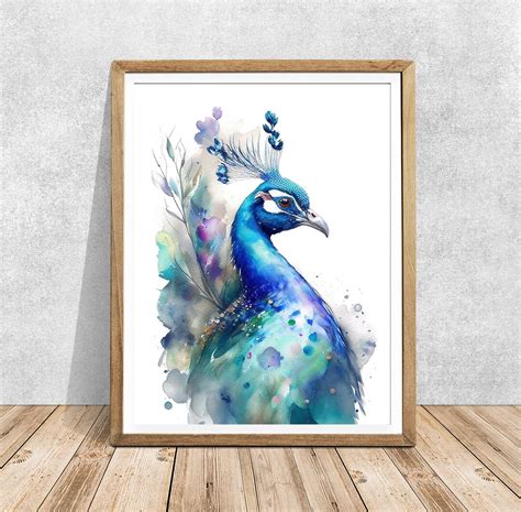 PEACOCK Watercolor Bird Print Bird Art Print Peacock Painting Large ...