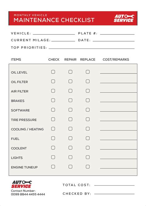 Vehicle Maintenance Checklist Template