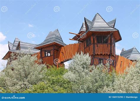 Wooden Climbing Castle in Adventure Park. Editorial Image - Image of district, outdoor: 136915290