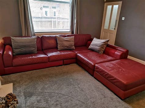 Red Leather Corner Group L-shaped Sofa | in Ashington, Northumberland | Gumtree