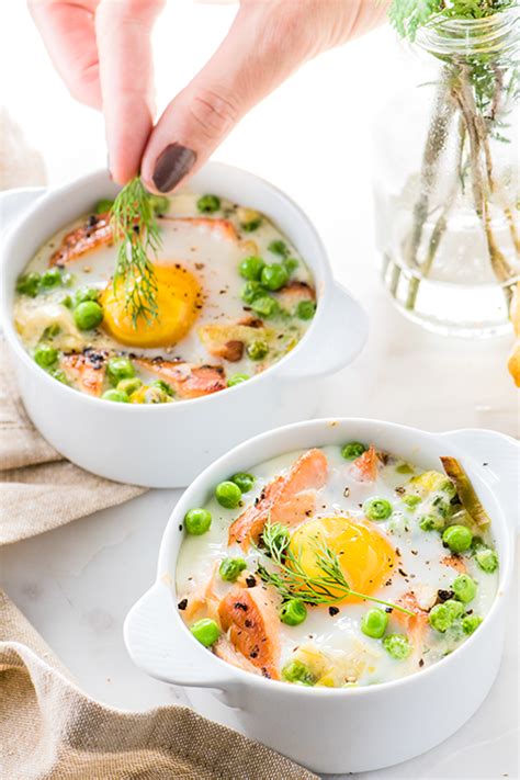 Coddled Eggs With Leeks, Green Peas, And Smoked Salmon | Recipe | Brunch recipes, Hearty meals ...