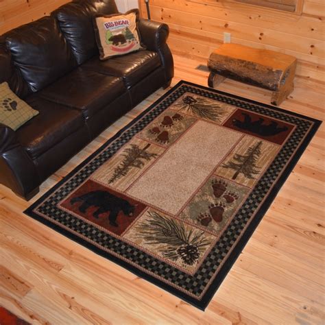 Shop Rustic Lodge Bear Cabin Black Area Rug (5'3 x 7'3) - 5'3 x 7'3 - Free Shipping Today ...