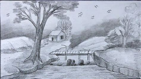 Easy Nature Drawing | Pencil sketch of Scenery | 13 ocak