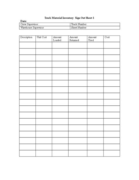 Inventory Sign Out Sheet Template Free - FREE PRINTABLE TEMPLATES